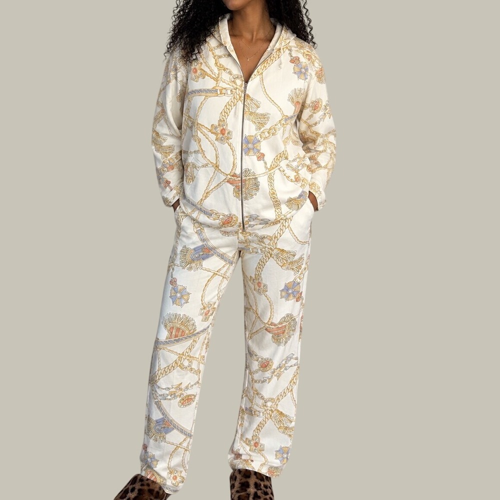 St John Sport Vintage Chain Print Hooded Jacket & Pants Set 12 luxury old money